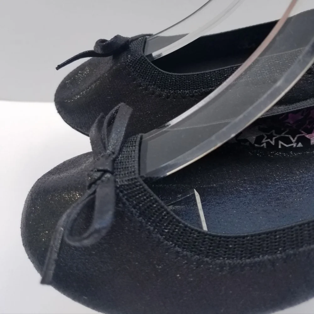 Wonder Nation Shoes Girls Ballet Flats US 3 Black Sparkle w Bow EUC